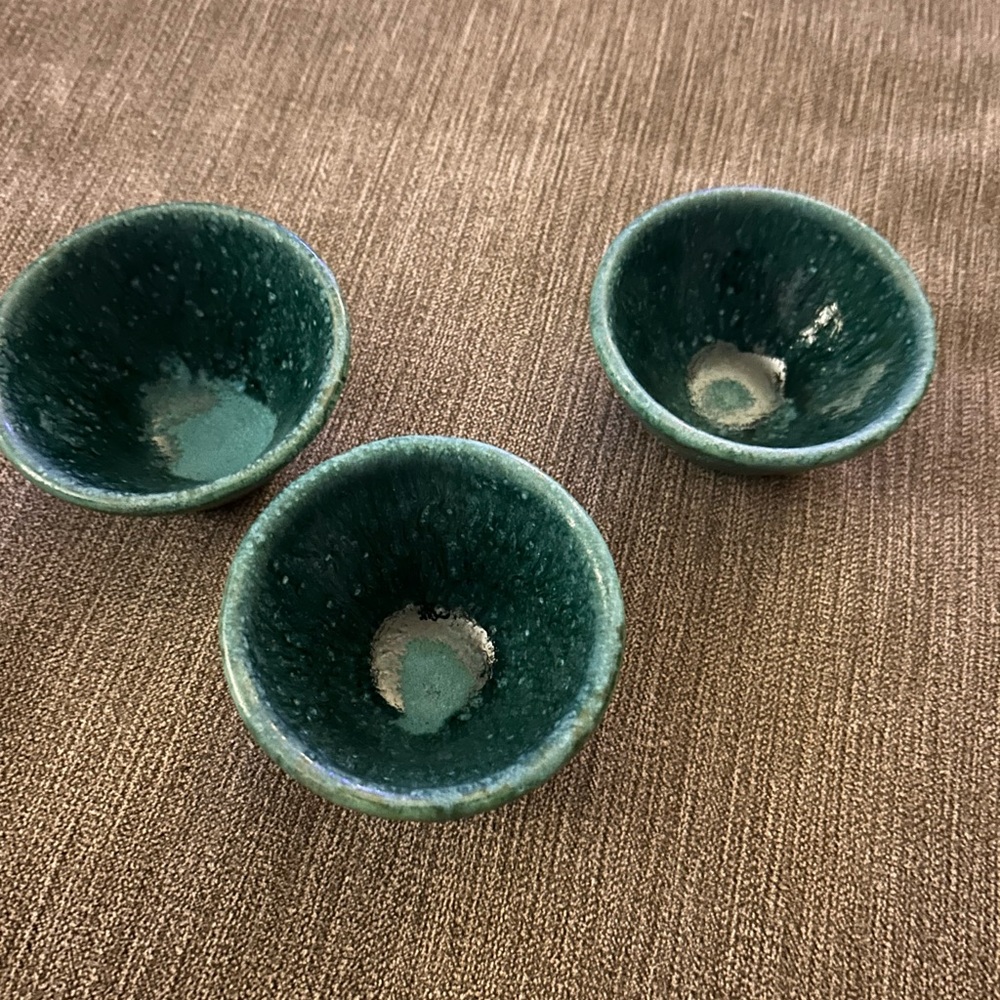 Handcrafted Deep Green Ceramic pinch Bowls - Set of 3